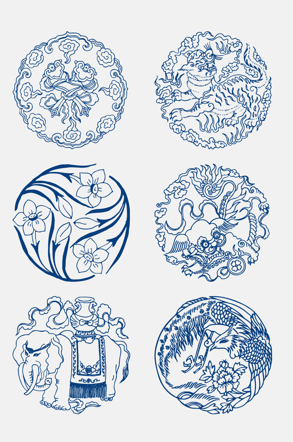 简约青花瓷花纹图案免抠元素素材 设计元素素材下载 众图网