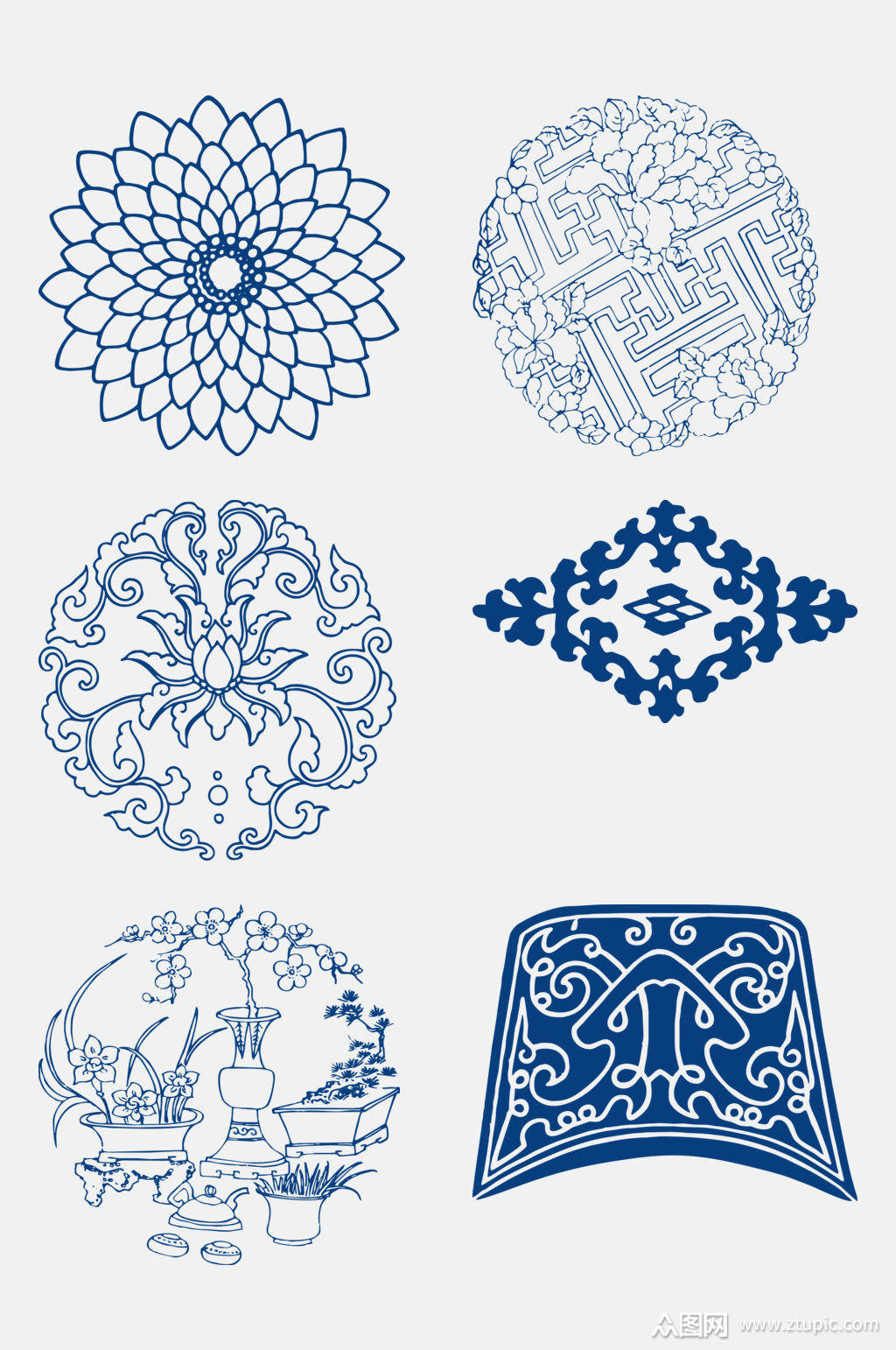 创意青花瓷花纹图案免抠元素素材素材