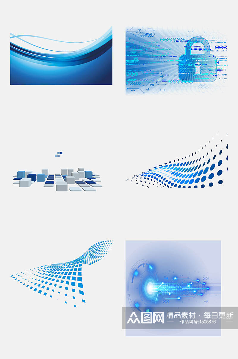 蓝色波纹形科技背景元素材素材