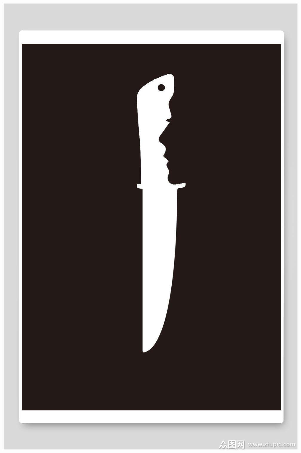 黑白色刀与人脸简约创意海报素材