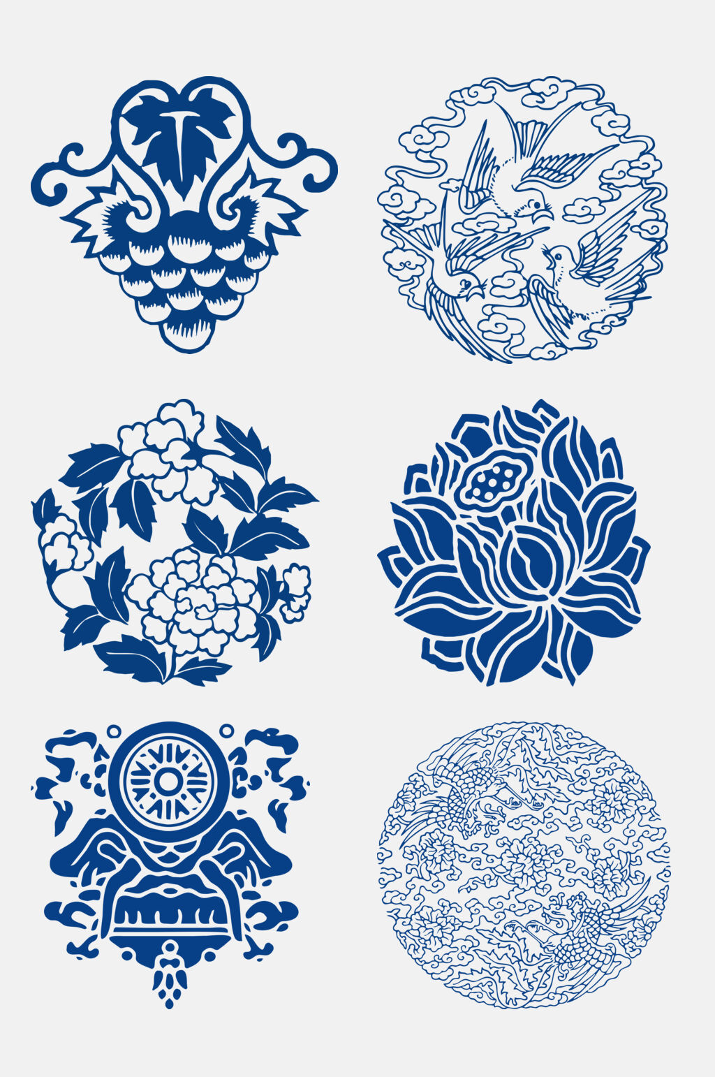 线条纹理青花瓷花纹图案免抠元素素材