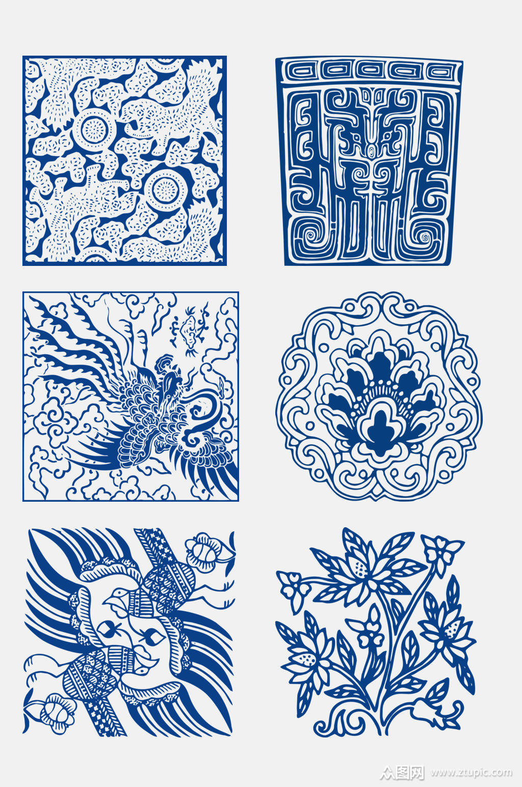 古风青花瓷花纹图案免抠元素素材素材