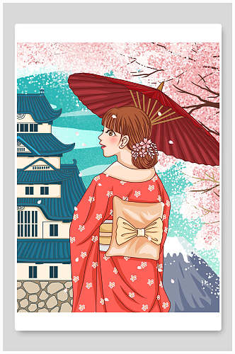 日系花季少女樱花节海报