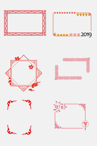 红色吉祥雕花窗花边框免扣元素