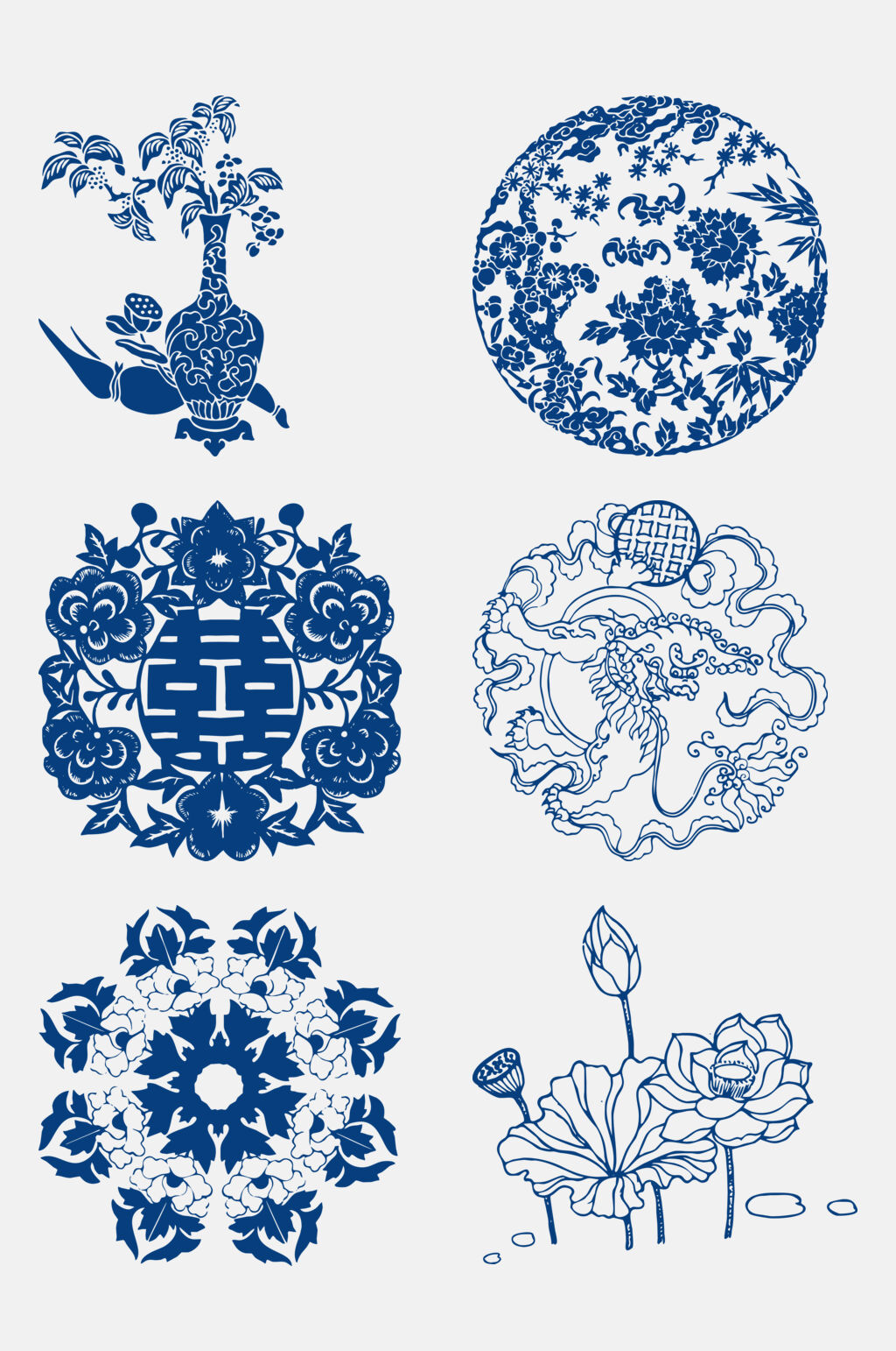 线条纹理青花瓷花纹图案免抠元素素材