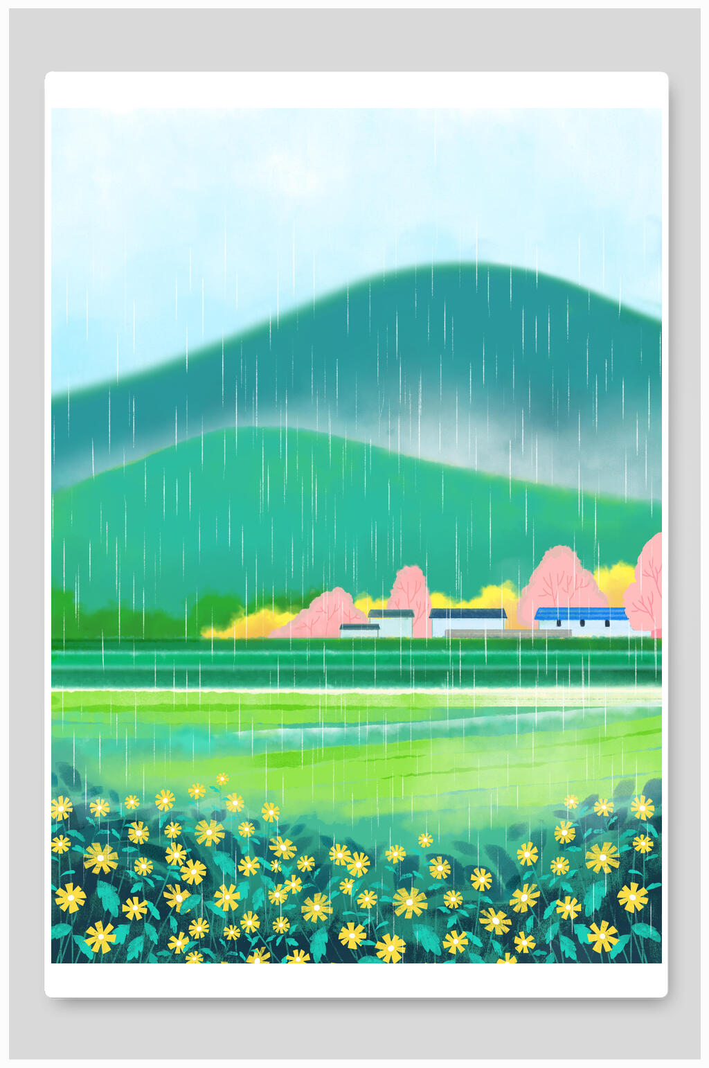小清新鲜花插画春游踏青海报素材