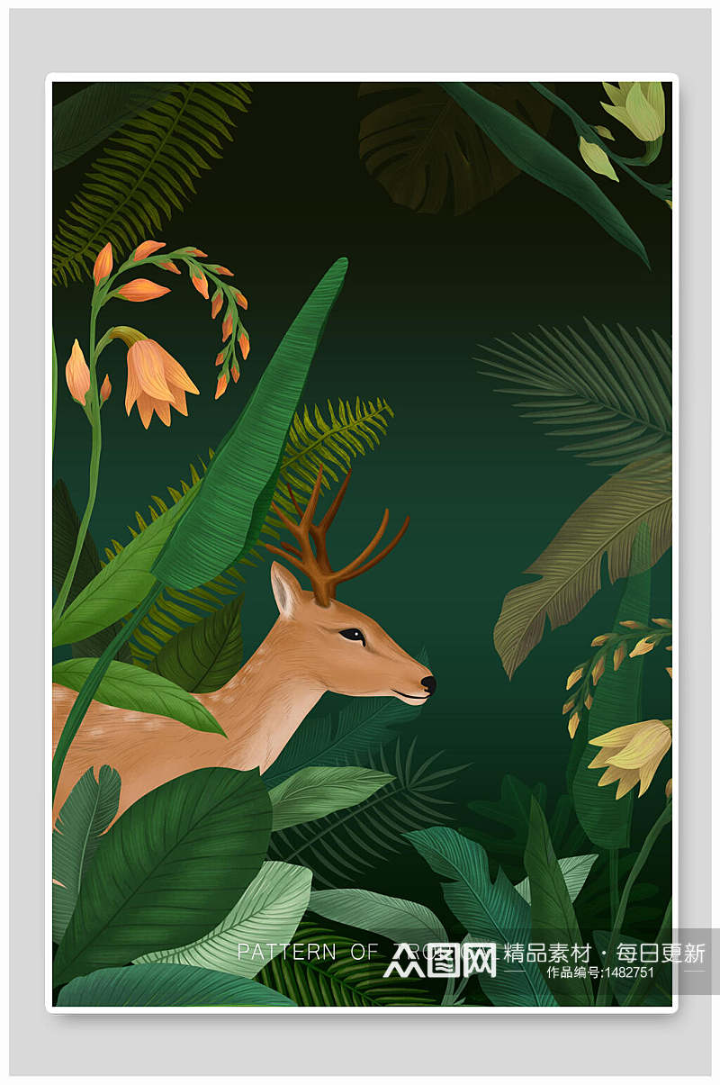 麋鹿热带植物海报设计素材