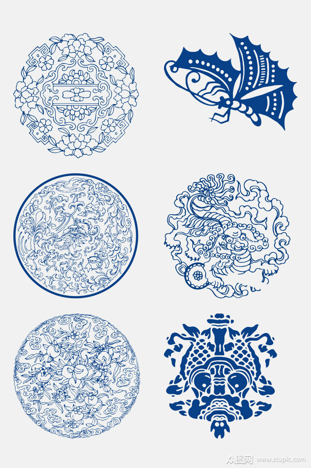 古风青花瓷花纹图案免抠元素素材