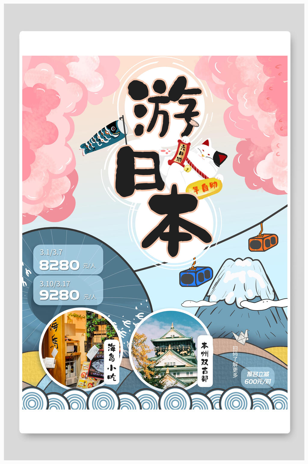 孟菲斯风游日本旅行旅游海报素材