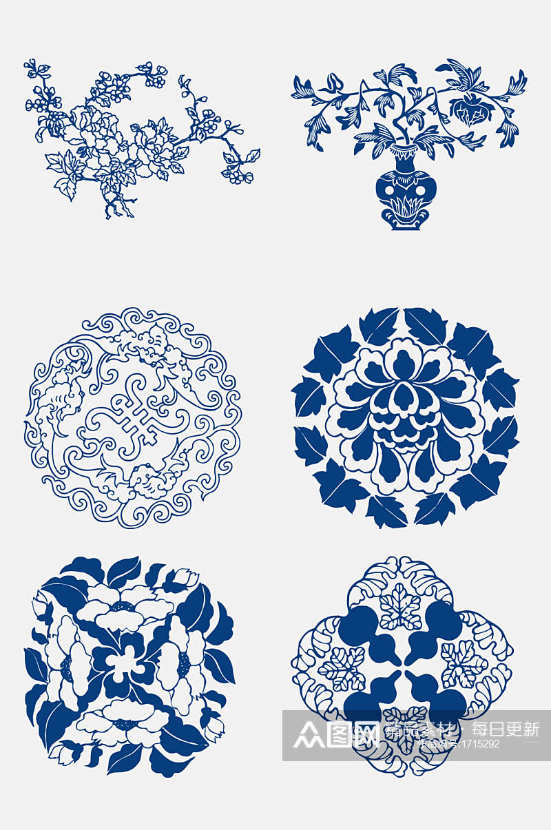 典雅青花瓷花纹图案免抠元素素材素材
