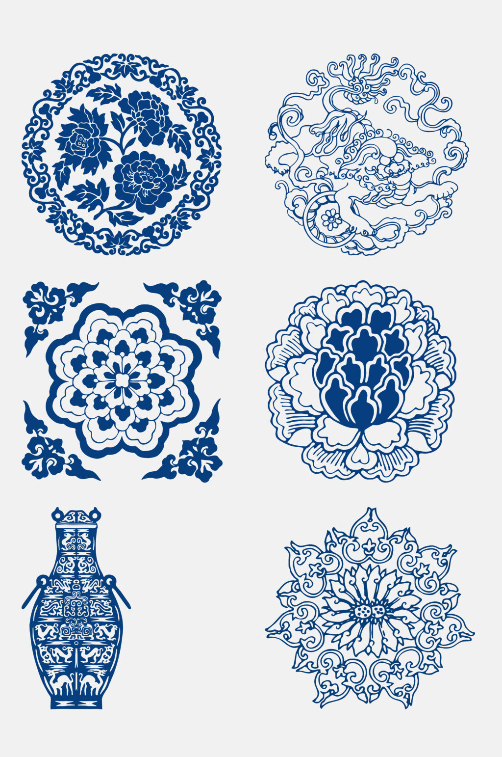大气青花瓷花纹图案免抠元素素材