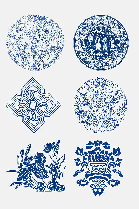 线条纹理青花瓷花纹图案免抠元素素材