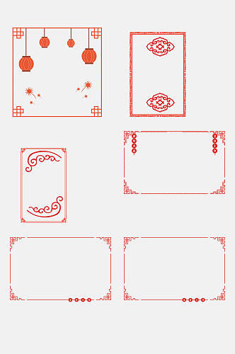 红色喜庆古典雕花窗花边框免扣元素