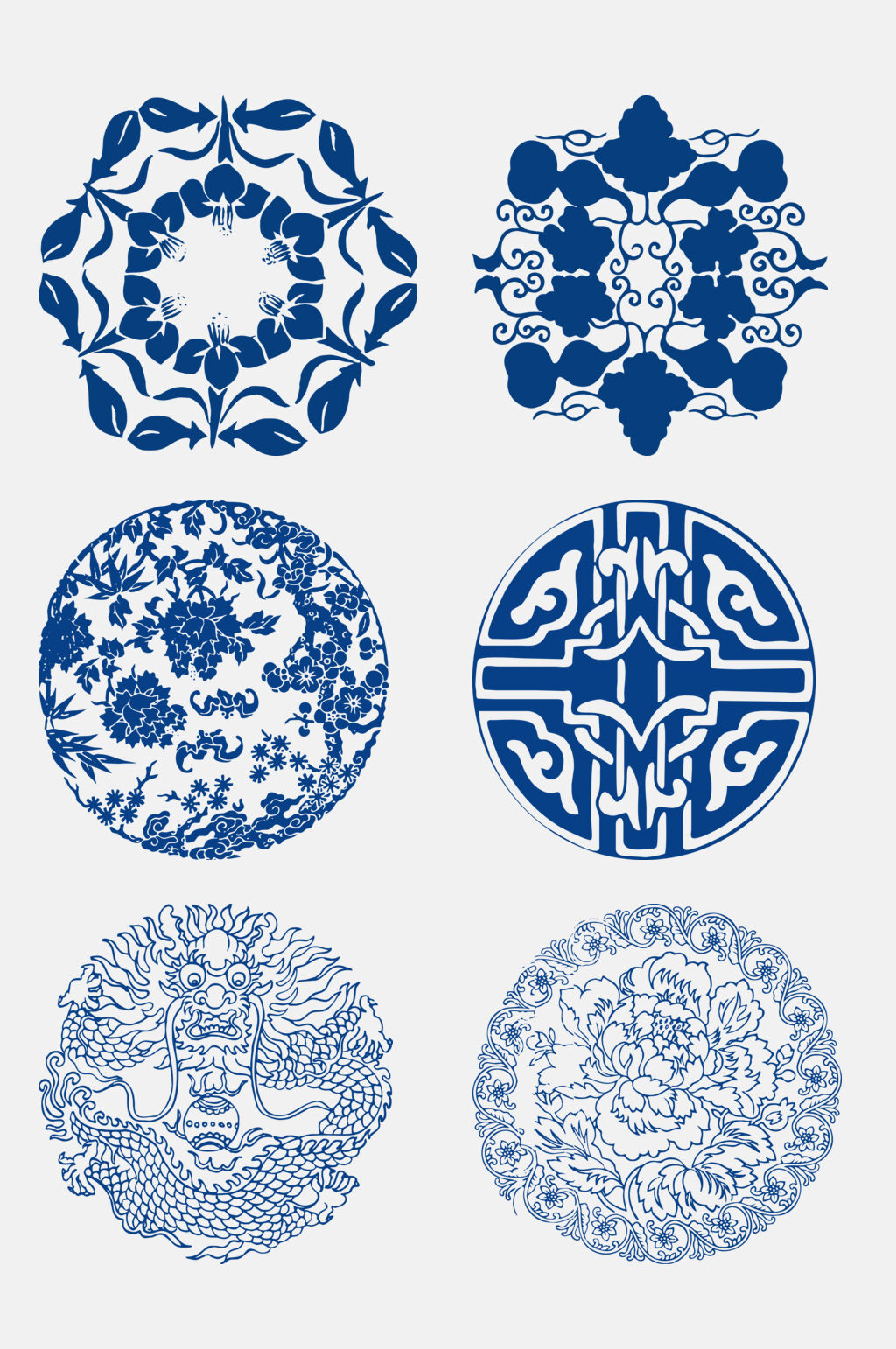 青花瓷花纹图案插画免抠元素素材