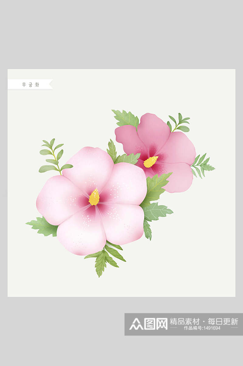 粉红色手绘鲜花植物插画素材素材