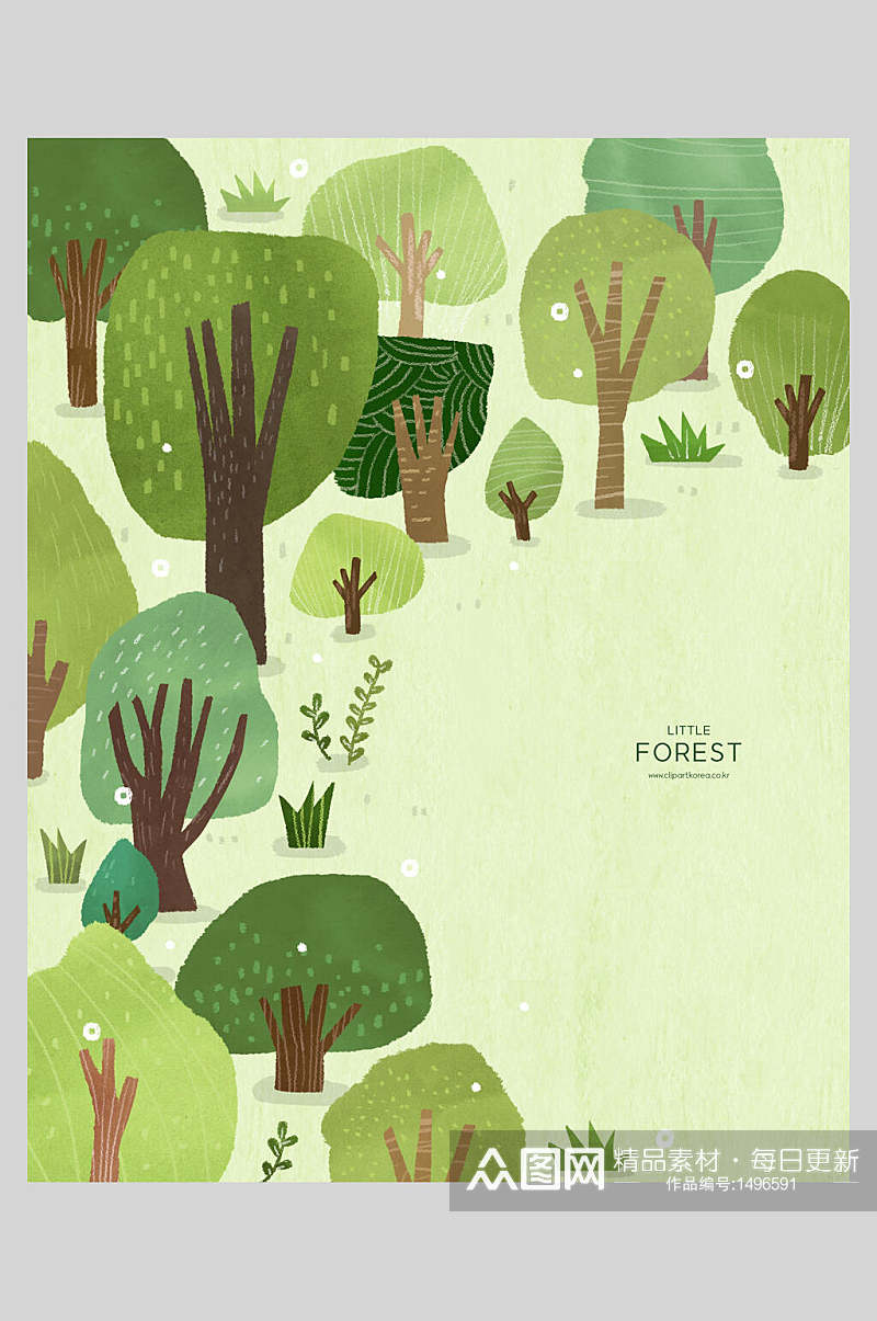 手绘画森林插图插画素材素材
