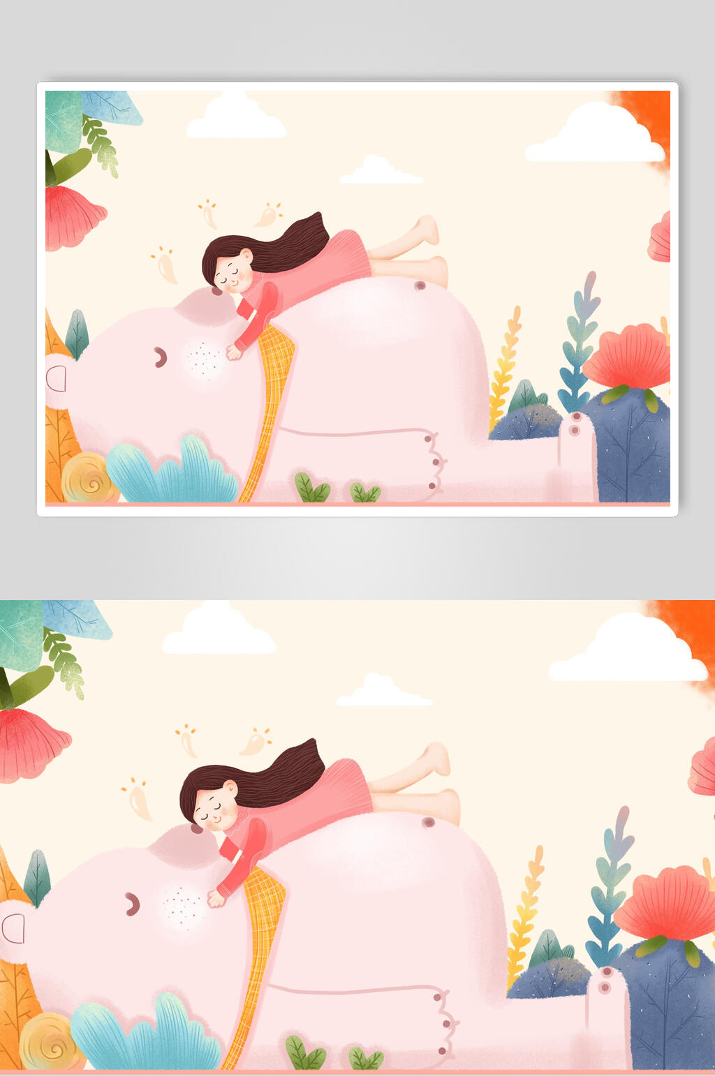 唯美卡通风动物插画元素素材