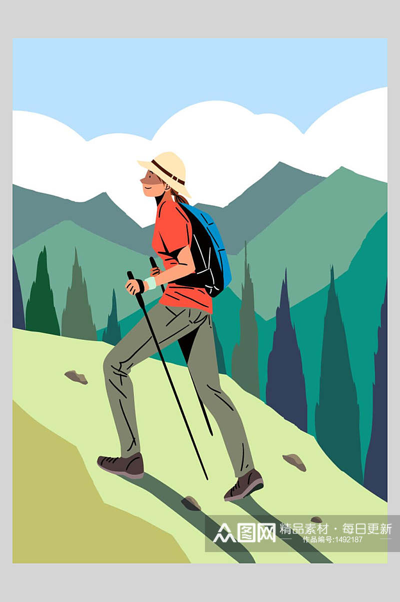 绿色旅游登山体育插画素材素材