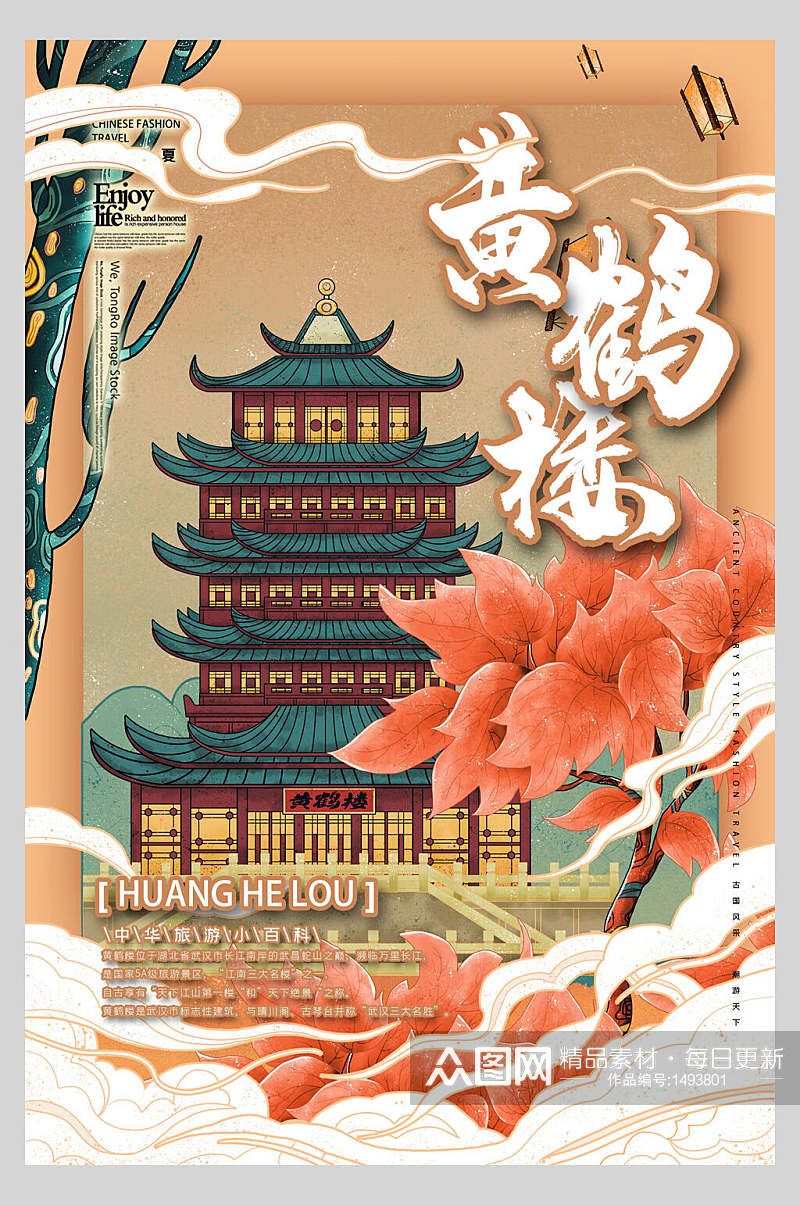 黄鹤楼国潮中国城市风景海报素材