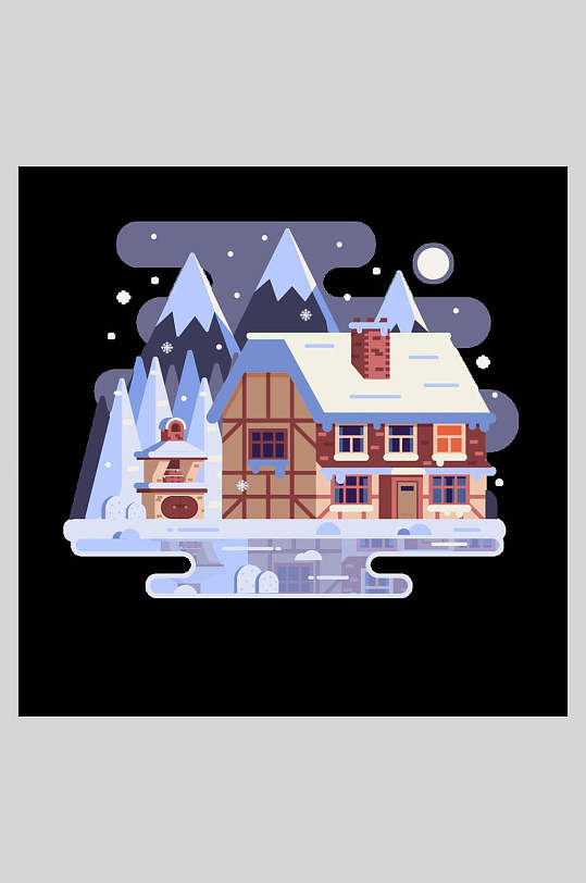 冬季房子插画素材