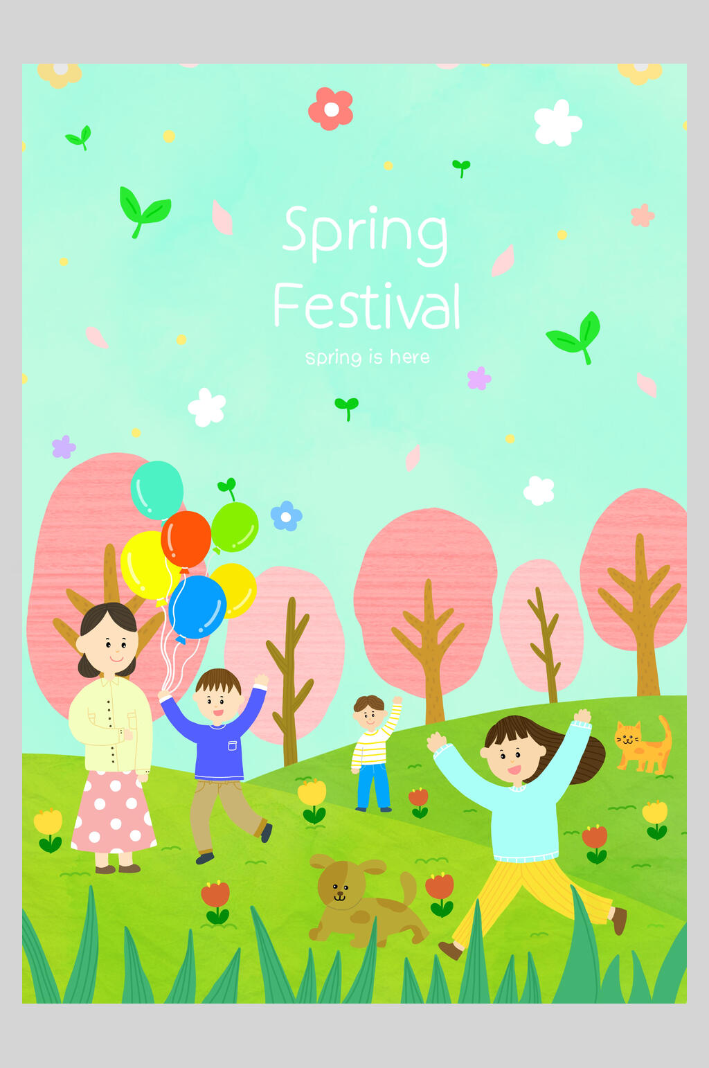 手绘春天的节日春游踏青插画素材素材