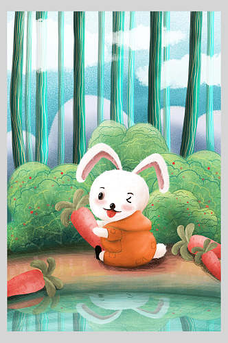 可爱卡通兔子动物插画元素