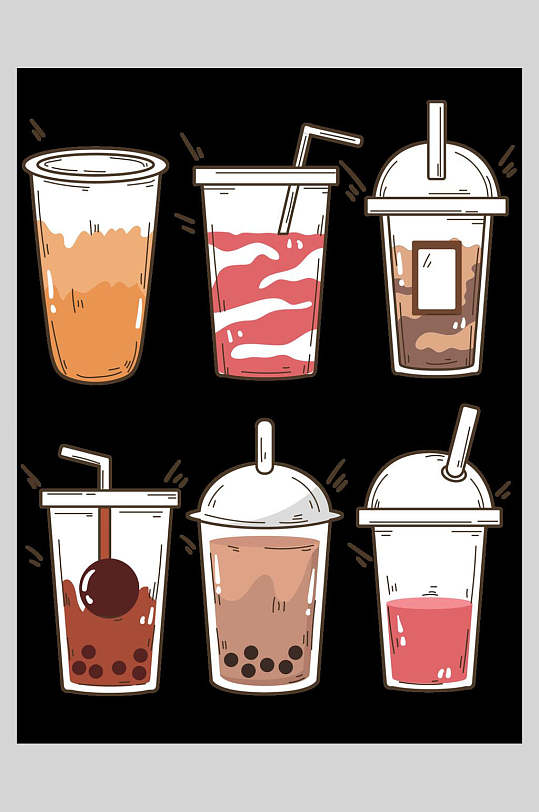 简约线条彩色奶茶插画