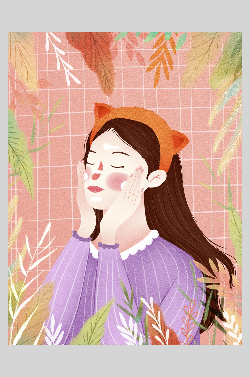 洗脸按摩美妆插画素材