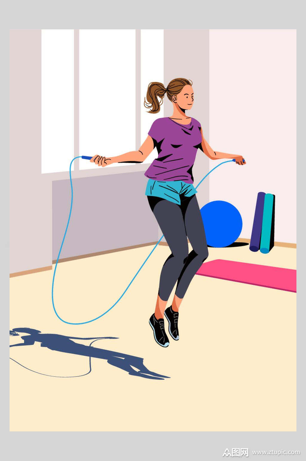 跳绳体育插画