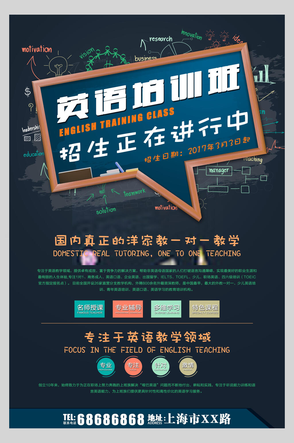 英语暑假培训班招生海报素材