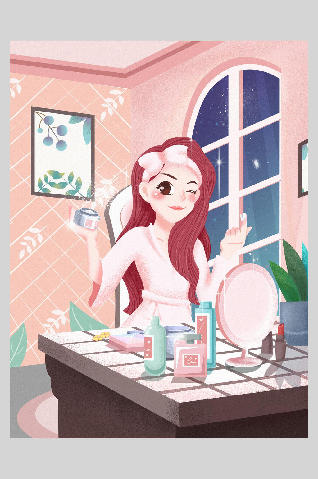 美妆直播插画素材