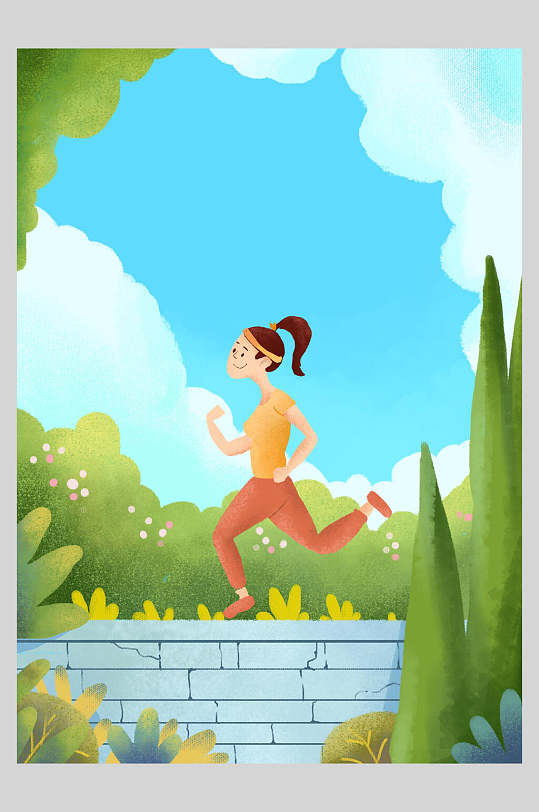 手绘女孩跑步健身插画立即下载户外女孩跑步插画立即下载女孩早晨跑步