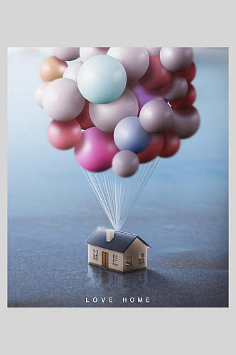 创意气球房子创意海报