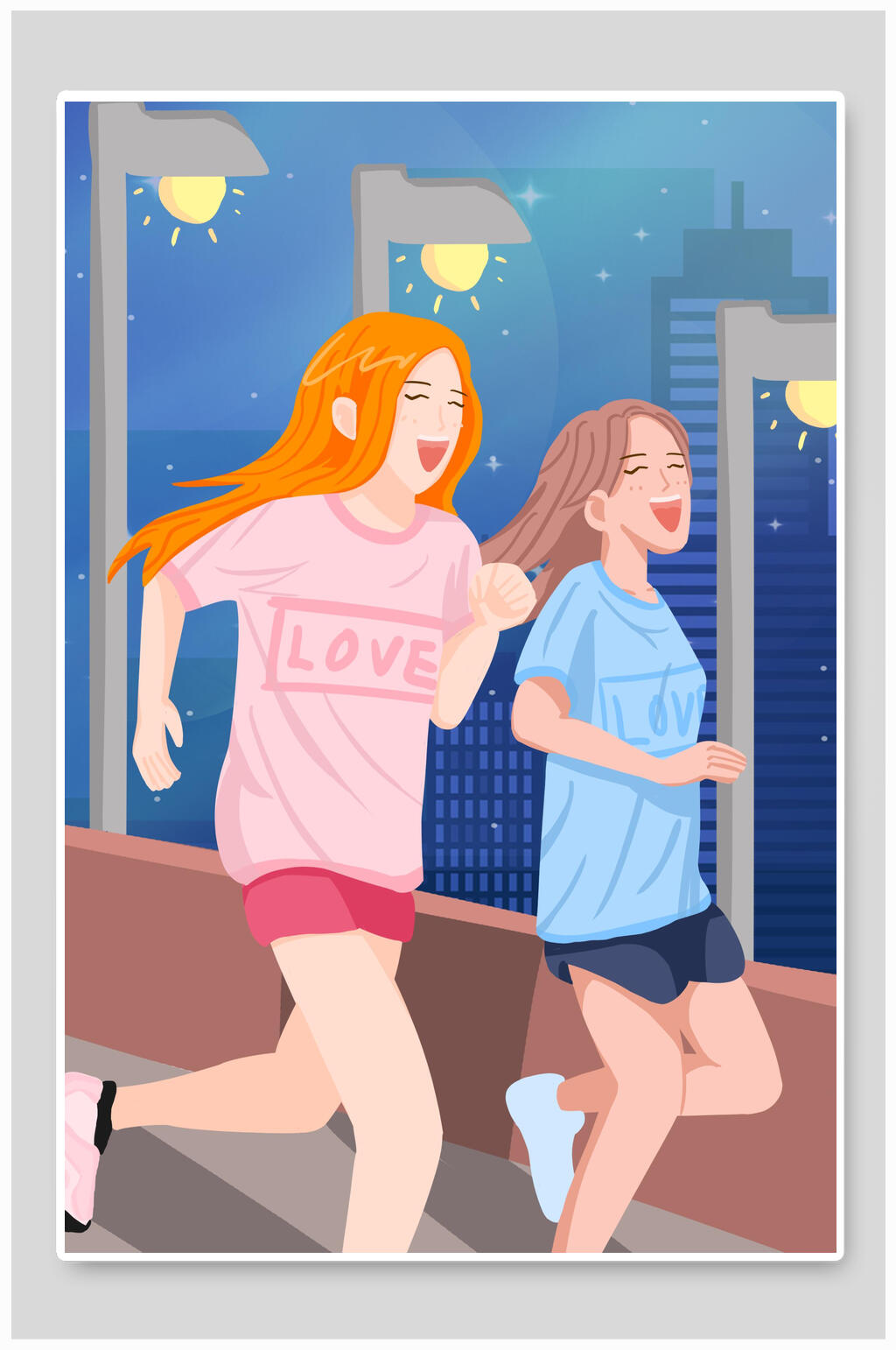 扁平风女孩跑步插画元素素材素材