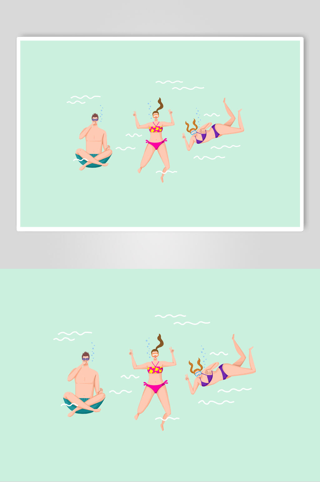 扁平风游泳春游踏青插画素材素材