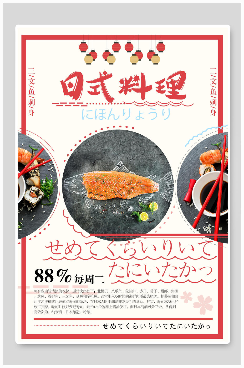 日式料理三文鱼海鲜海报素材