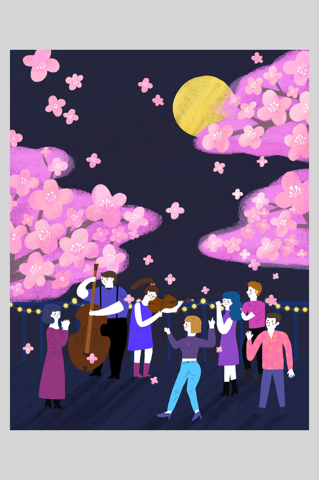 卡通樱花春游踏青插画元素素材