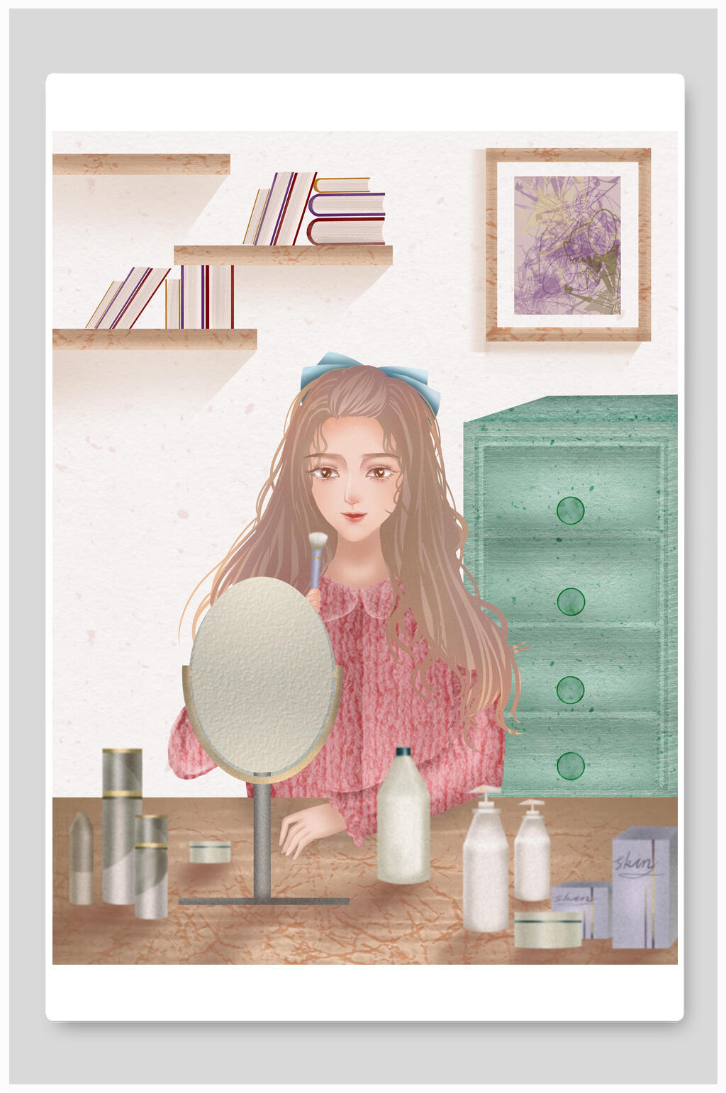 手绘画美妆插画素材素材