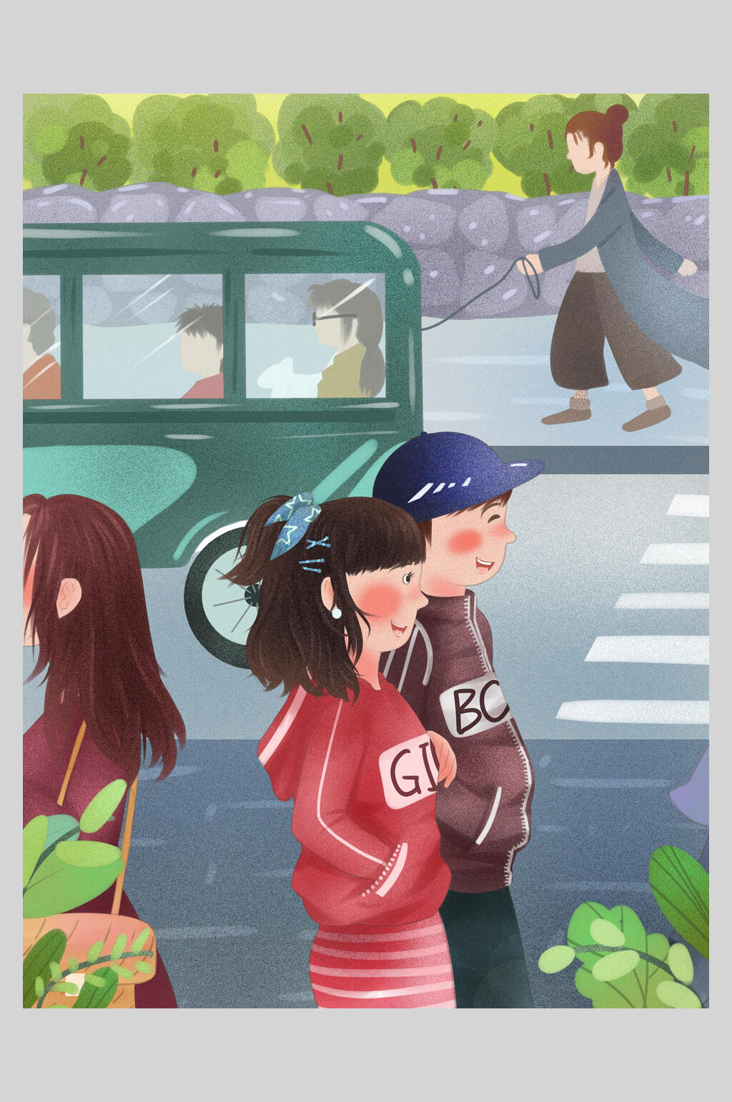同学春游踏青插画素材素材