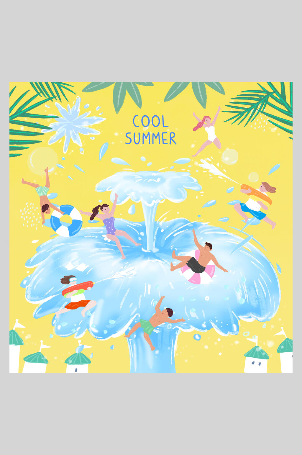 夏季玩水插画素材素材