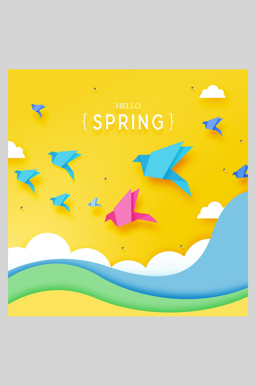 春天春暖花开雁南飞剪纸海报设计素材