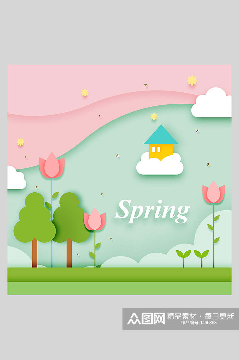 春天风景剪纸海报设计素材