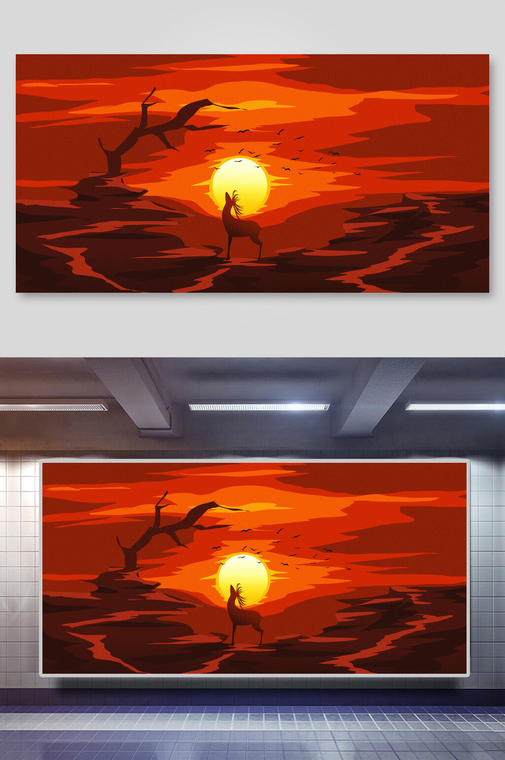 麋鹿春游踏青插画素材素材