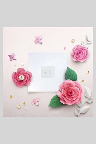 粉色卡片鲜花创意元素海报