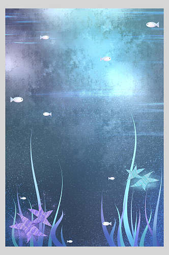 紫色海洋小鱼唯美创意插画素材