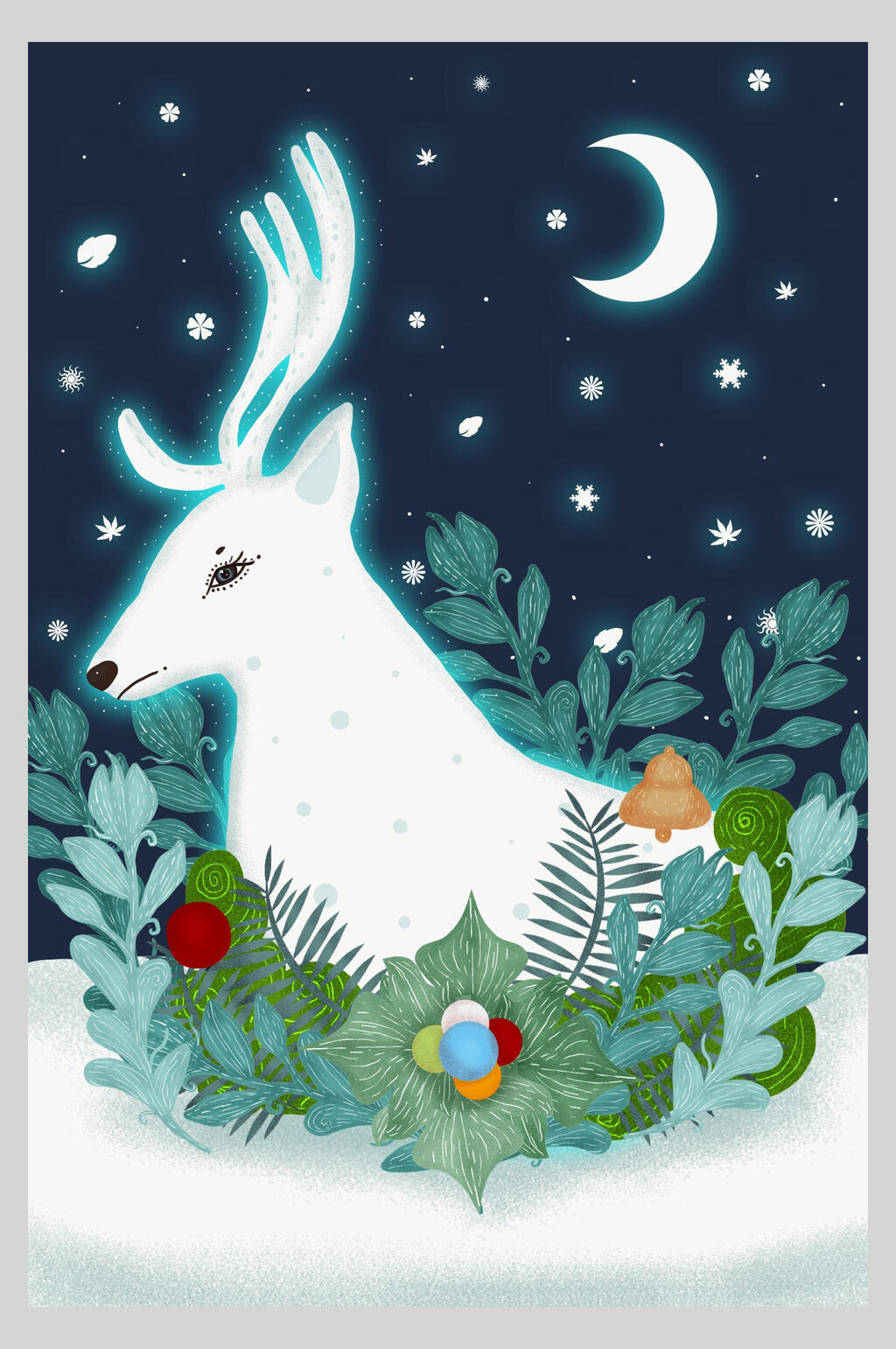 手绘白鹿唯美创意插画素材素材