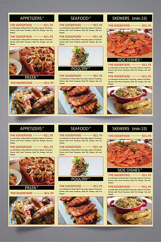 欧美风西餐厅菜单三折页效果图宣传单