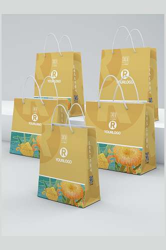 清新黄色花卉包装袋样机效果图