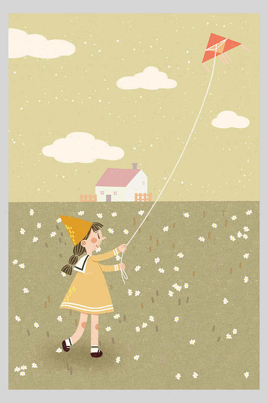 风筝女孩唯美创意插画
