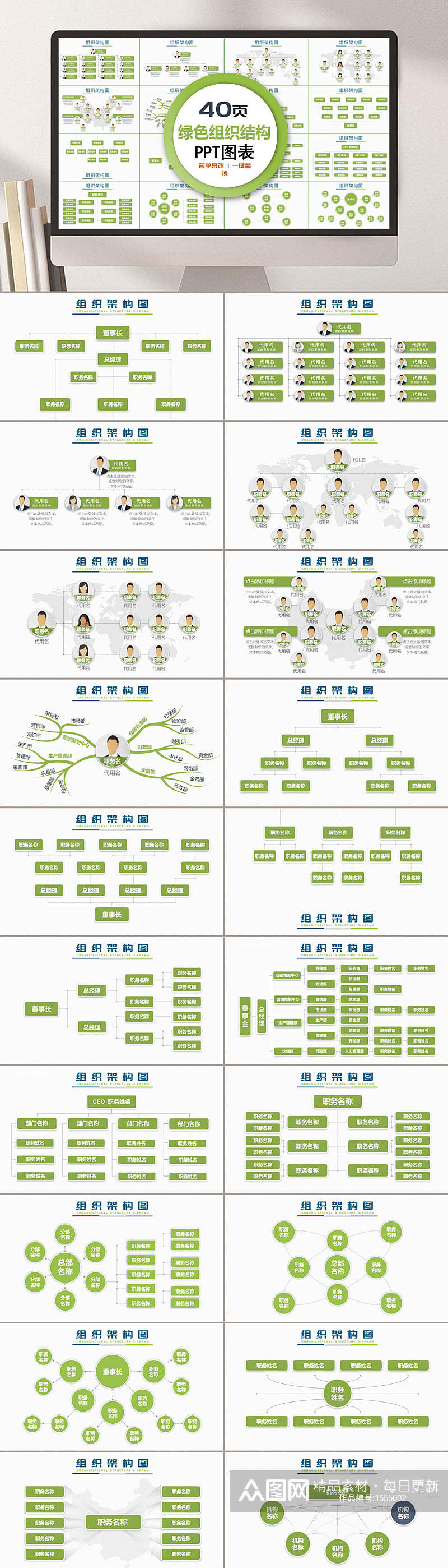 绿色通用组织构架PPT模板素材